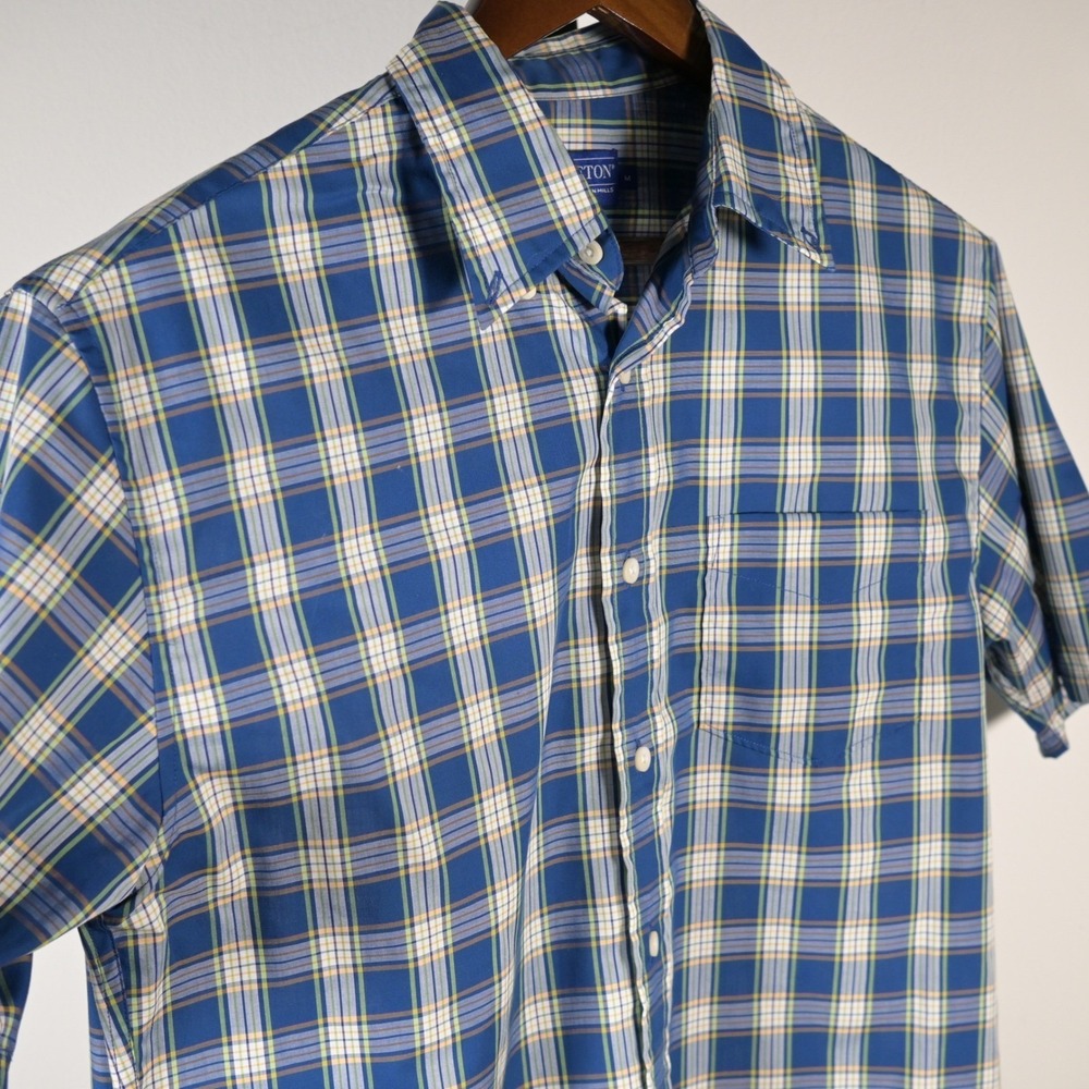 Pendleton Mens M Blue‎ Green Plaid Short Sleeve Shirt Classic